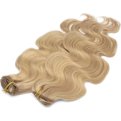 Vlnitý clip in maxi set 53cm pravé ľudské vlasy - REMY 200g - prírodná/svetlejšia blond
