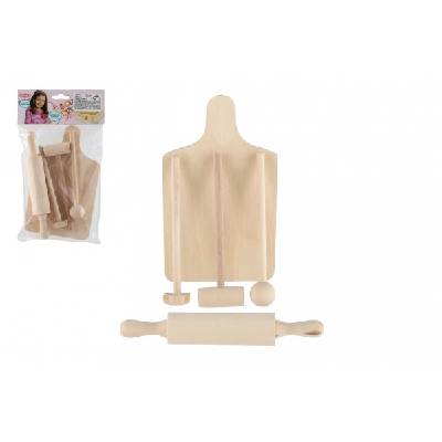 Teddies Kuchyňské nádobí prkénko, váleček, palička dřevo 20cm v sáčku