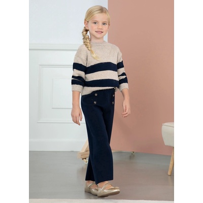 Abel & Lula Плетен комплект за момиче в бежово и тъмно синьо Abel&Lula