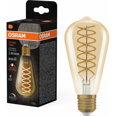 Osram retro LED zlatá žiarovka E27 VINTAGE 8,8 W, teplá biela 4099854137846