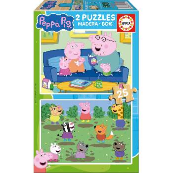 Educa Детски дървен пъзел Educa от 2 x 25 части - Прасенцето Пепа (EDU20324)