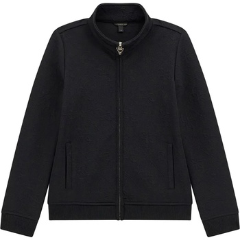 GUESS Едноцветен суичър за момиче в черен цвят с цип и релефни лога Guess