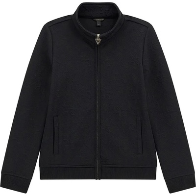 GUESS Едноцветен суичър за момиче в черен цвят с цип и релефни лога Guess