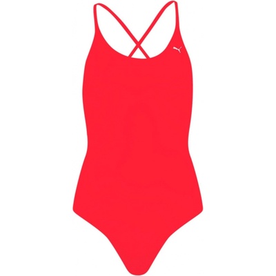 Puma Swim Women V-Neck Crossback Swimsuit červená