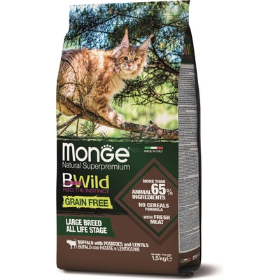 Monge BWild Grain Free суха храна за големи котки - бизони, картофи, леща 1, 5 кг