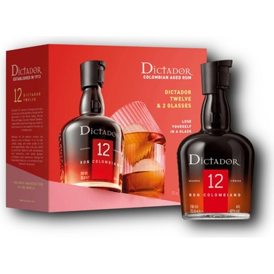 Dictador 12 Reserva Icónica 40% 0,7 l (darčkové balenie 2 poháre)