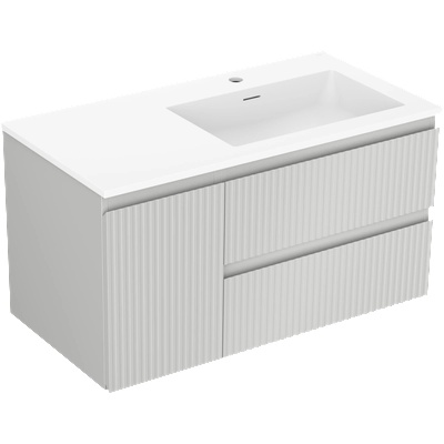 Mexen Rivel шкаф за баня 90 см с мивка Otis дясна, 2S, 1D, набраздена, сив мат/бял мат - 91A23-09047-3-BBFFF62-W18P01 (91A23-09047-3-BBFFF62-W18P01)