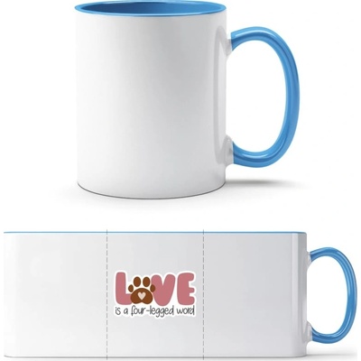 PrintEQ TTH Dvoubarevný Hrnek Design s tématem Pes a Láska Bílá Světlemodrá Standard Dárky 250 ml