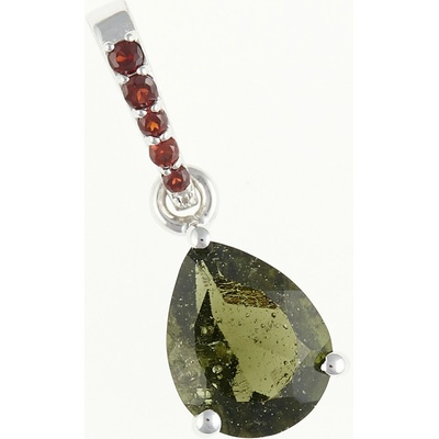 My Moldavite Stříbrný přívěsek s vltavínem a granáty 328G