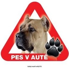 Grel nálepka na sklo pozor pes v autě italský mastif světlý