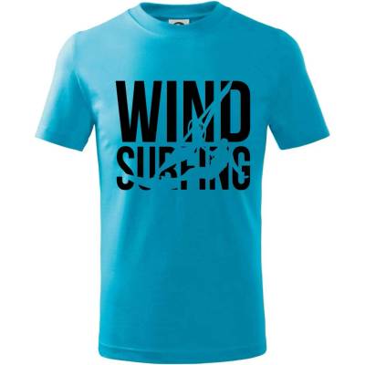 Windsurfing nápis tričko dětské bavlněné světlý tyrkys
