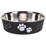 Flamingo Feeding and drinking bowl Kena Round Black Silver - иноксова купа за вода или храна - ЧЕРНА - размер Ø21 см / 1500 мл, Белгия - 1030931
