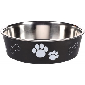 Flamingo Feeding and drinking bowl Kena Round Black Silver - иноксова купа за вода или храна - ЧЕРНА - размер Ø21 см / 1500 мл, Белгия - 1030931