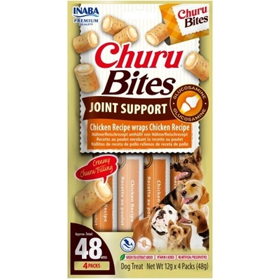 Inaba Foods Dog Churu Bites Joint - Лакомство за кучета, хапки-руло с крем от пиле, 4 пакета х 48 грама, Япония EUD726