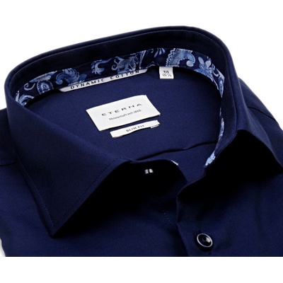 Eterna Dynamic Cotton Slim Fit tmavě modrá se strukturou, vnitřním límcem a manžetou