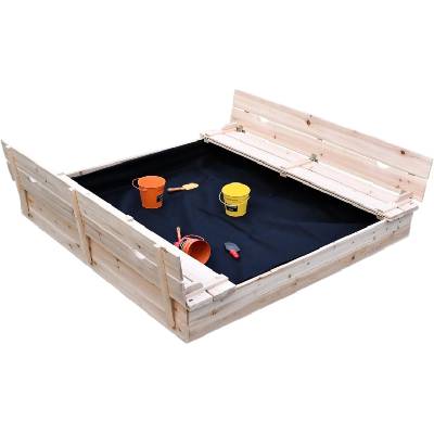 Дървен пясъчник Ginger Home - С пейки и сгъваем капак (C1113)