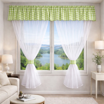 Voálový set s kanýrem Kanafas 2x 150x150 cm + kanýr 40x300 cm Jarně zelená - 1cm
