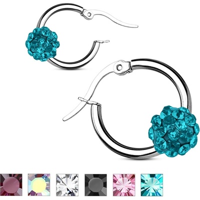 Šperky eshop náušnice z chirurgické oceli hladký kroužek s třpytivou kuličkou V14.12 Tanzanit