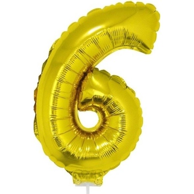 Foliový balónek číslo 6 zlatý 41 cm + tyčka