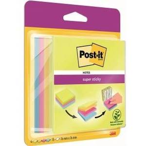 Post-it 3M Multi Adhesive Cube POST-IT_ Super Sticky (2014-SC-BYFG) , 76x76mm, 4x75 cards. , mix colors