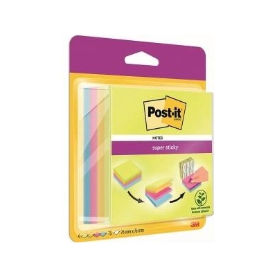 3M Multi Adhesive Cube POST-IT_ Super Sticky (2014-SC-BYFG) , 76x76mm, 4x75 cards. , mix colors