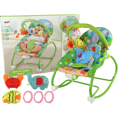 LEAN TOYS Kolíska Kolíska Sedadlo Stolička 2 v 1 Zelená Ryba Slon