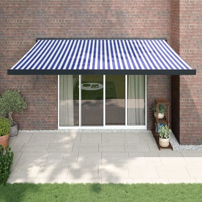 vidaXL Zatahovací markýza modrá a bílá 4 x 3 m textil a hliník