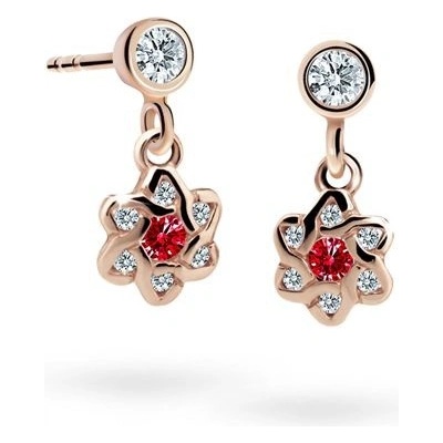 Danfil dětské náušnice kytičky C2149 z růžového zlata s kamínky Ruby Dark zapínání balónek