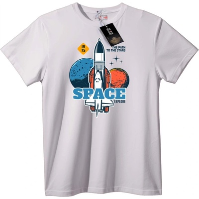 NOONEBRAND Тениска Космическа Ракета 1975 - 2XL, White