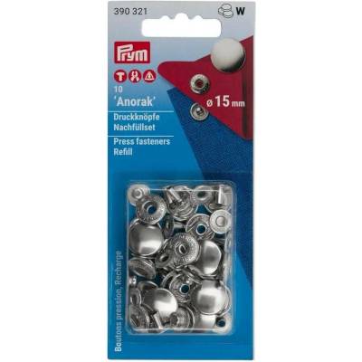 Knoflík stiskací ANORAK 15 mm - stříbrný - náhradní balení