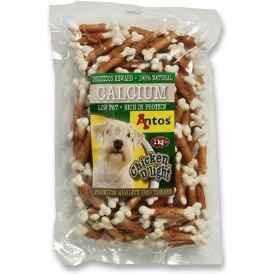Antos Chicken D'light Calcium -Кучешко лакомство кокалчета обвити с пилешко месо и калций, 1 кг