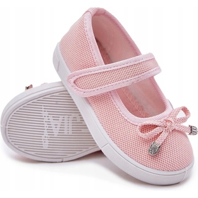 Dětské balerínky s mašličkou lesklé na suchý zip růžové