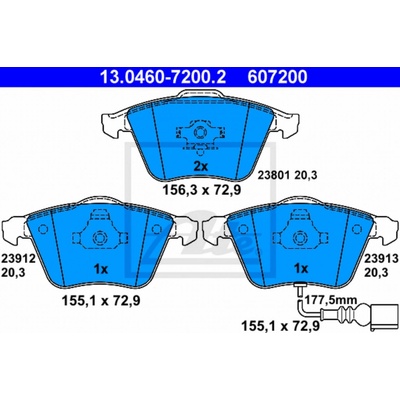 Sada brzdových platničiek, vždy 4 kusy v sade ATE 13.0460-7200.2 (13046072002)