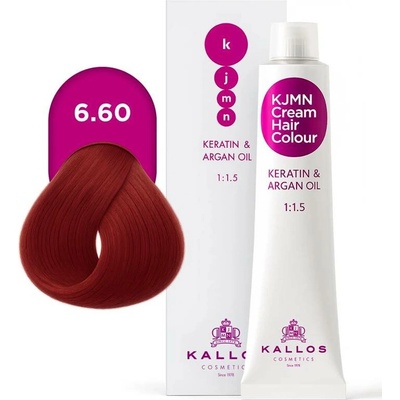 Kallos KJMN s keratinem a arganovým olejem 6.60 Dark Deep Red Blond Cream Hair Colour 1:1.5 100 ml