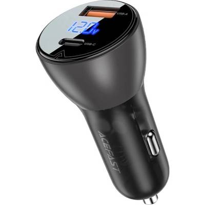 ACEFAST Зарядно за кола Acefast (B6) - с дигитален дисплей, USB, Type-C, бързо зареждане, 63W, PD3.0, PPS, QC3.0, цинкова сплав - Черно