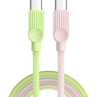 Essager ES-X73 opletený nabíjecí a datový USB-C na USB-C 1m zelenorůžový