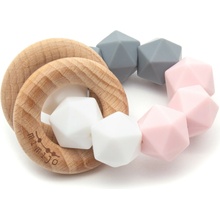 Mimijo silikon hryzátko a hrkálka 2v1 white pink mint