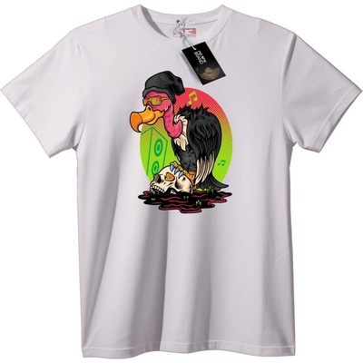 NOONEBRAND Тениска Лешояд и Череп Музика - 7XL, White