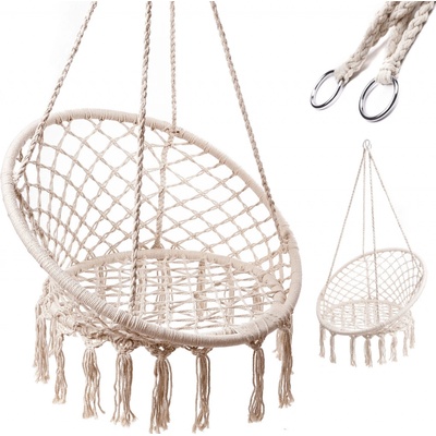 KIK KX7629 Závěsné křeslo s třásněmi 80 cm bílá – Zboží Dáma