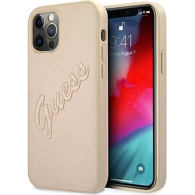 GUESS Калъф Guess Saffiano Vintage Script за Apple iPhone 12 Pro Max, Gold (GUE001228)