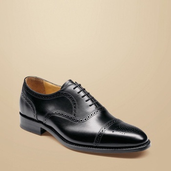 Charles Tyrwhitt Leather Oxford Brogue Shoes - Black - 44 Оксфордски обувки с украса Оксфорд и Дерби