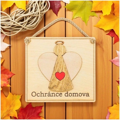 Dekorace z Řečice Dřevěná cedulka závesná Anděl ochránce domova