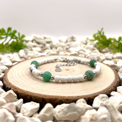 Certom stříbrný náramek magnezit matný achát zelený 0196