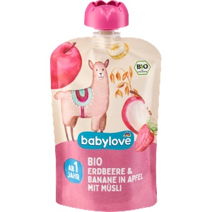 babylove Плодово пюре от ябълки, ягоди и банани, 1+ години, 100 g (10469225)