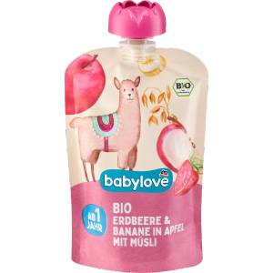 babylove Плодово пюре от ябълки, ягоди и банани, 1+ години, 100 g (1500482)