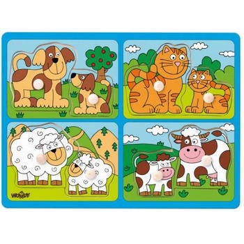 Woodyland Puzzle за най-малките с дръжки - домашни животни с малки