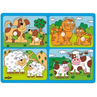 Woodyland Puzzle за най-малките с дръжки - домашни животни с малки