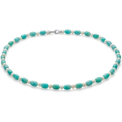 Swan Колие със сладководни бели перли и амазонит RAMAZNW Swan