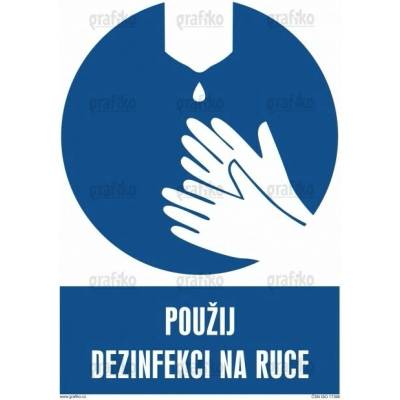 Grafiko | Použij dezinfekci na ruce - Text obrázku Použij dezinfekci na ruce, Materiál Hliník, Rozměr 297x210mm