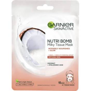 Image 1 of Garnier Skin Active Nutri Bomb Coconut and Hyaluronic Acid Tissue Mask - Памучна маска за лице с кокос и хиалуронова киселина